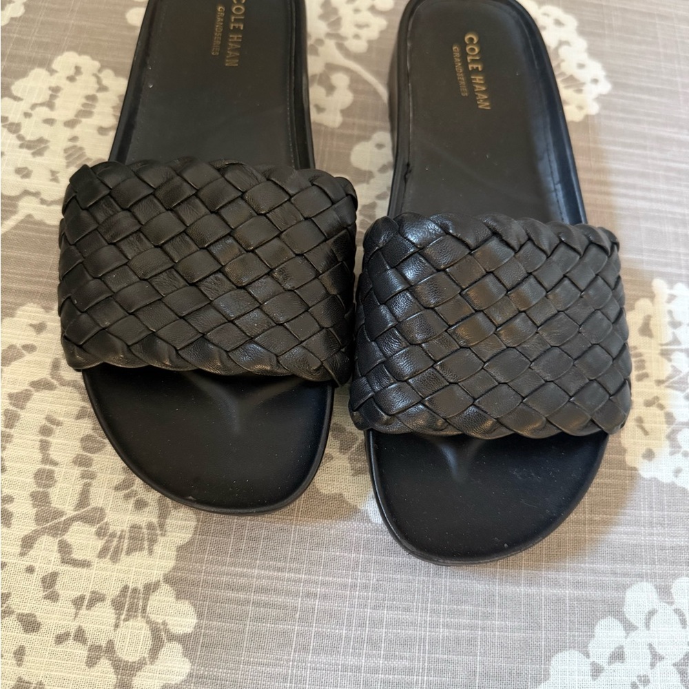 Cole Haan Women's Black Woven Slide Sandals
